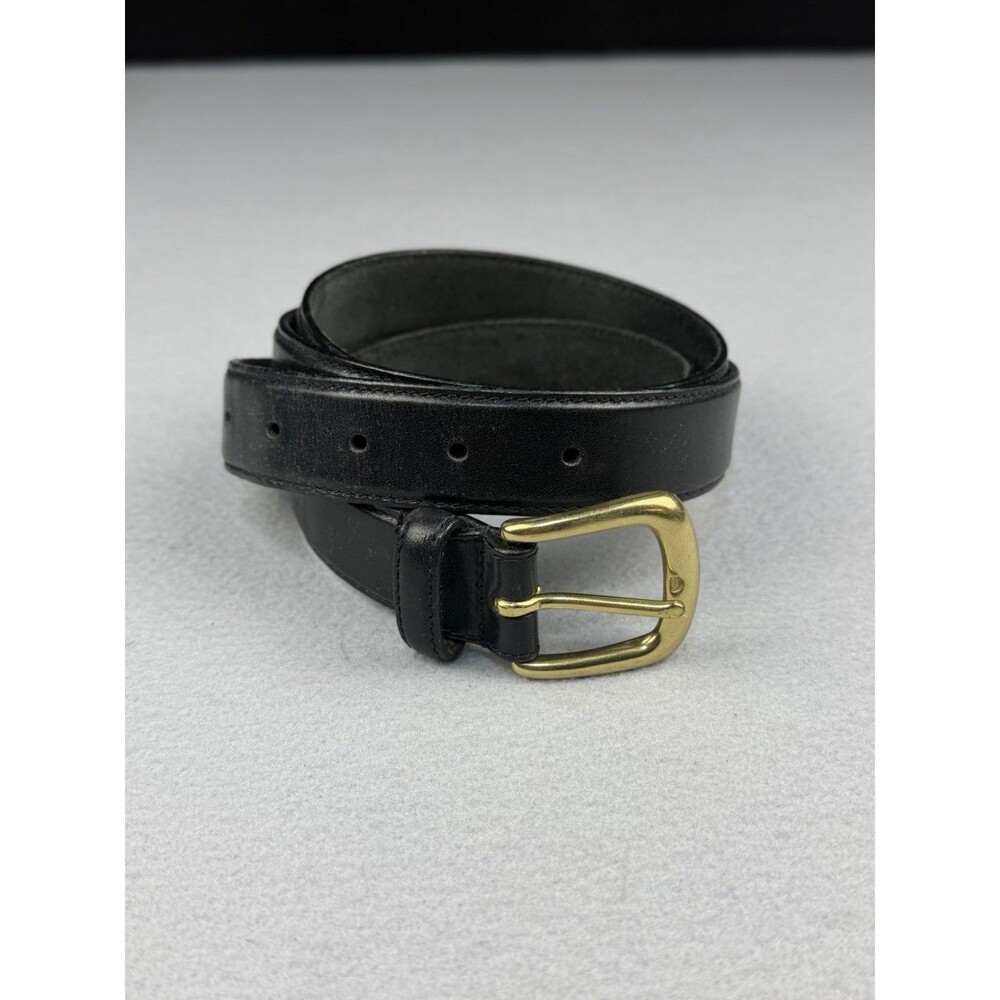 Men's Black Leather Dress Belt Size 46 Solid Brass Gold Tone Buckle Golf Belt
